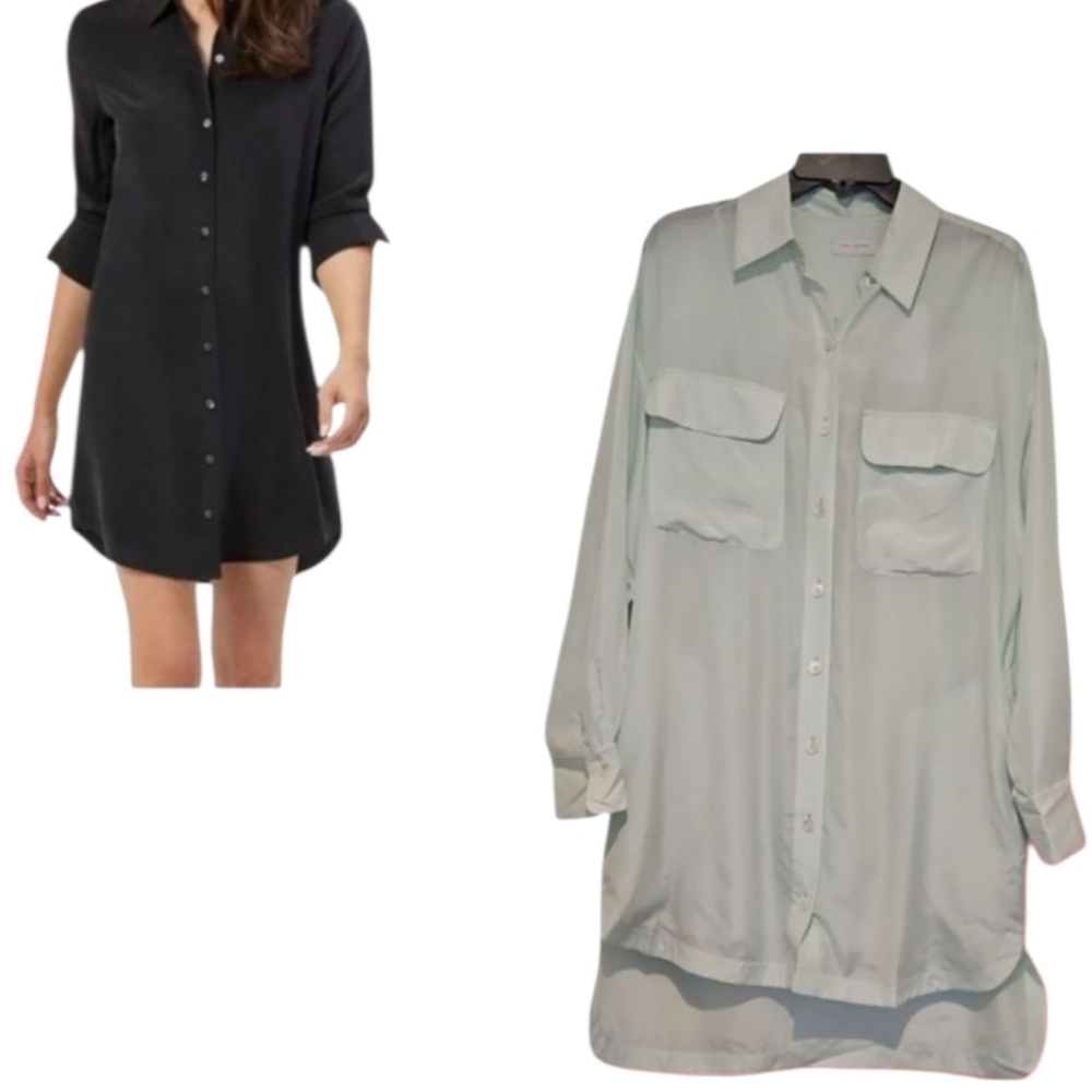 NWT Equipment Essential Dress Mini Chic Flowy Silk Shirt  Green Small